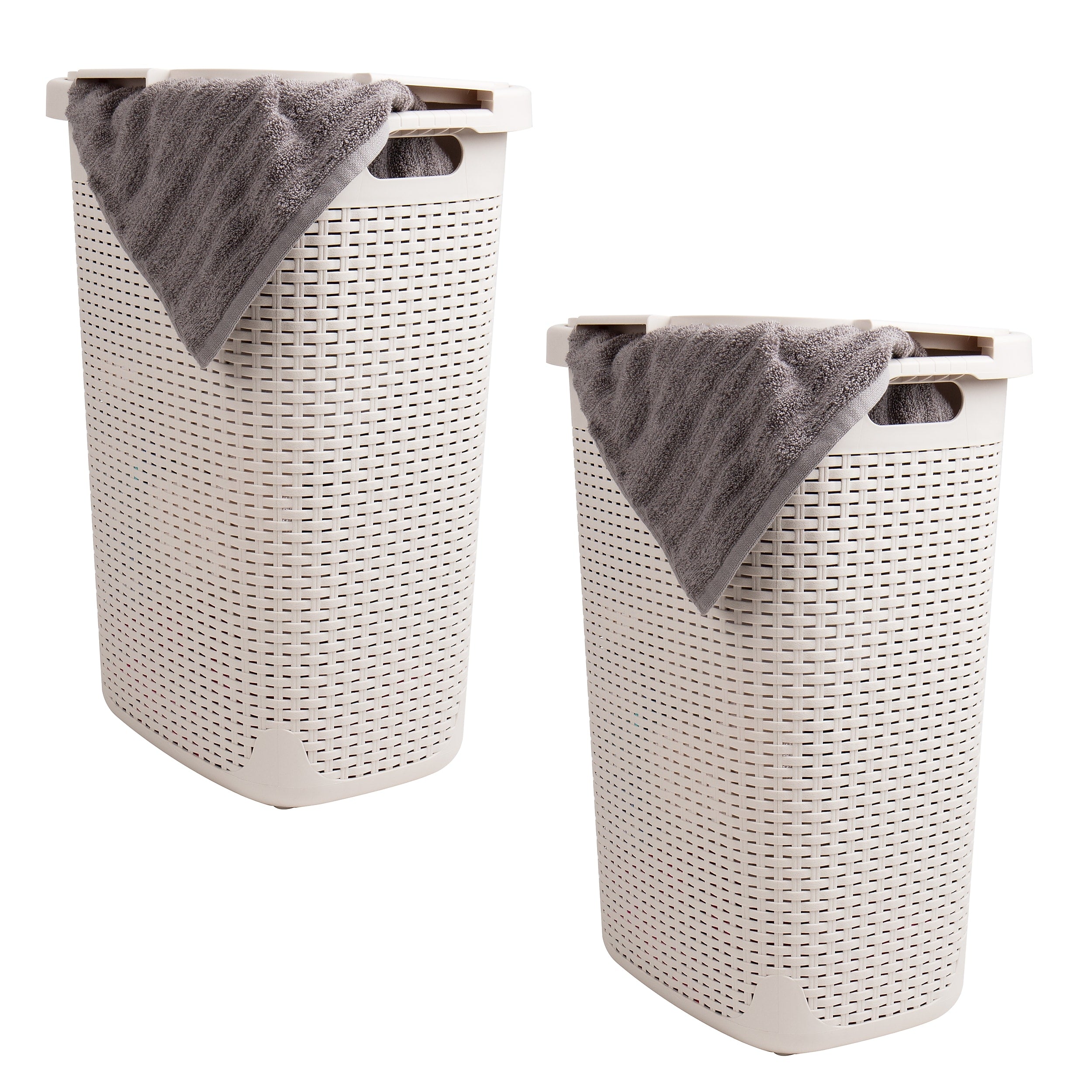 Mind Reader 15.85-Gallon Laundry Hamper with Lid, Plastic, Ivory, 2/Set (60HAMP2PK-IVO)
