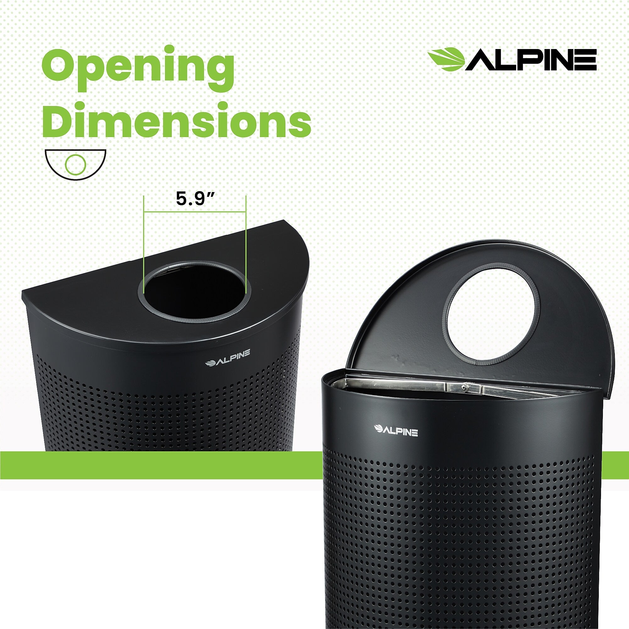 Alpine Industries Stainless Steel Trash Can, 12 Gallon, Black (ALP438-12HR-BLK)