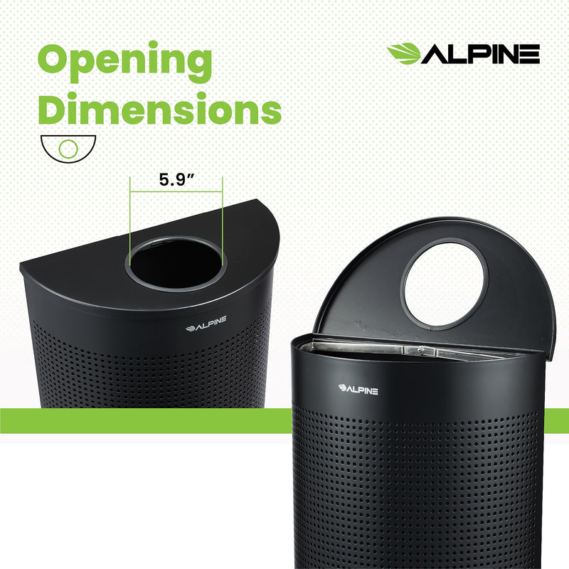 Alpine Industries Stainless Steel Trash Can, 12 Gallon, Black (ALP438-12HR-BLK)