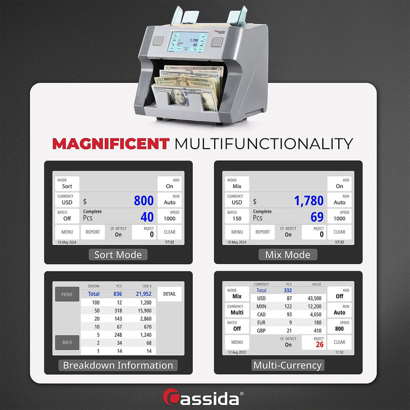 Cassida 8800R V2 Bill Counter, Gray