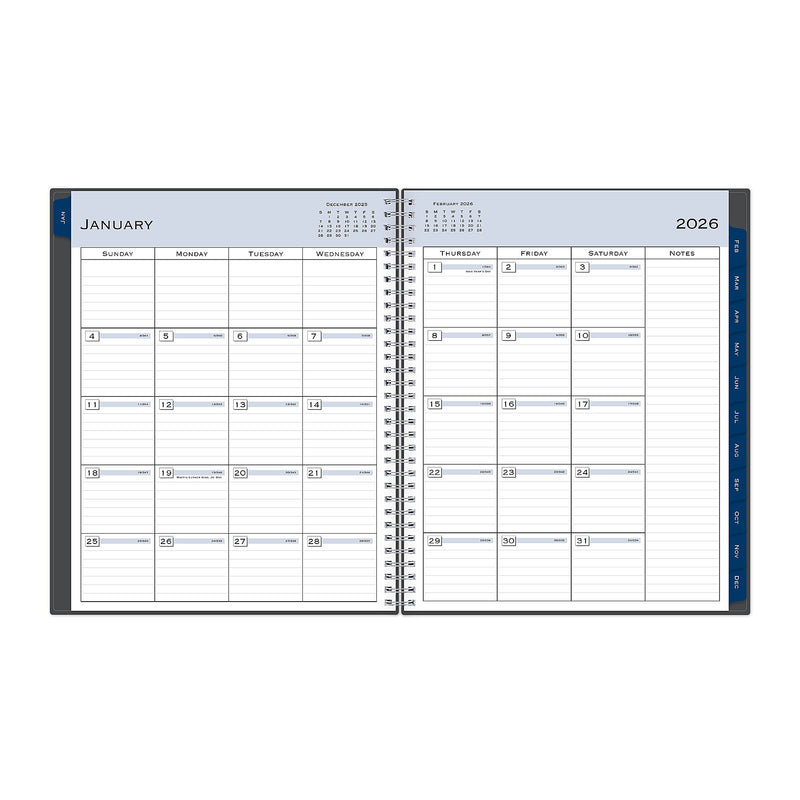 2026 Blue Sky Passages 8.5" x 11" Calendar Year Weekly & Monthly Planner, Plastic Cover, Gray (100009-26)