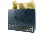 Baudville Stars Gift Bag, 10" x 13" x 5", Navy/Gold, 5/Pack (1391247P531)
