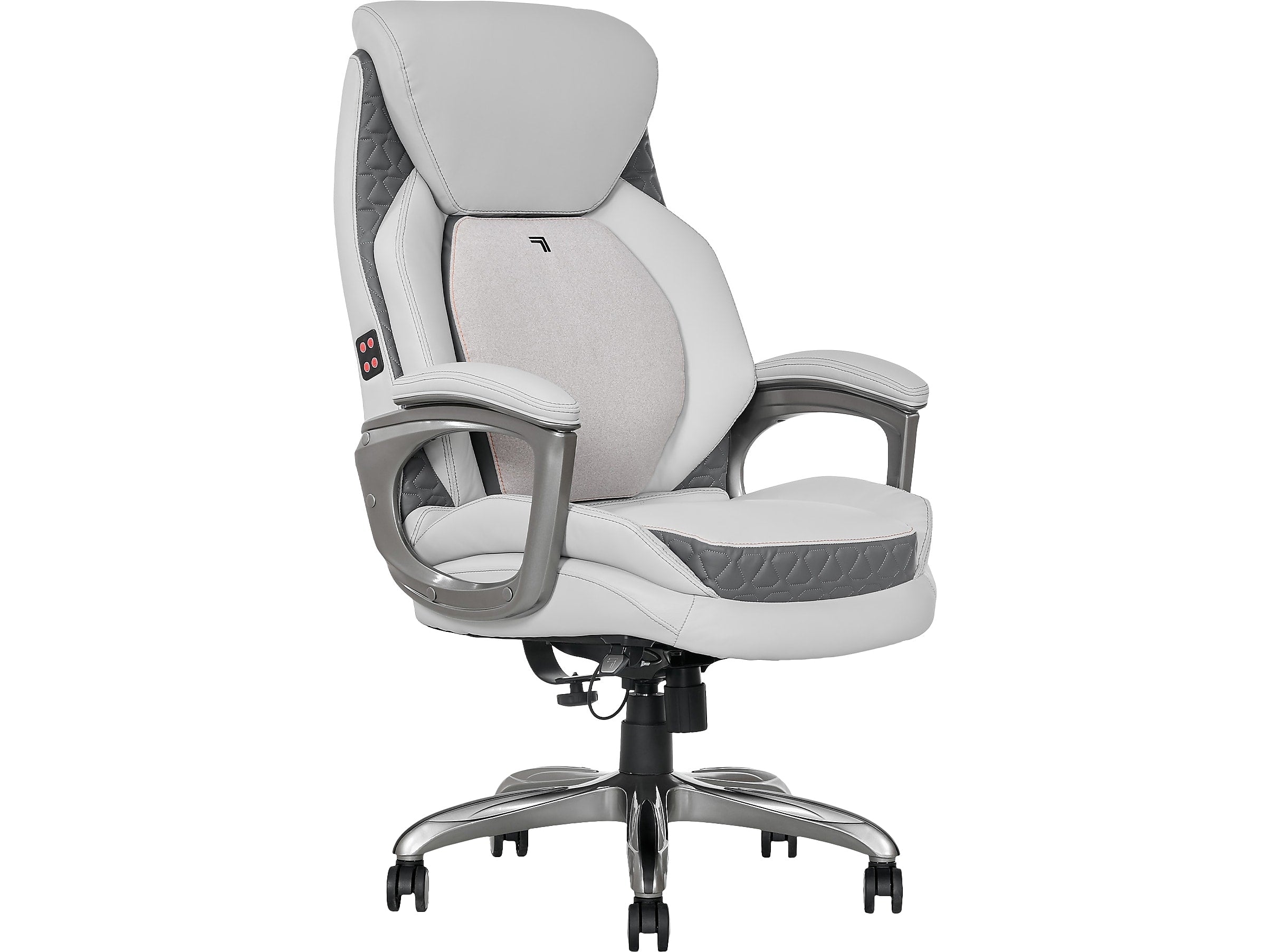 Sharper Image S-600 Active Lumbar Heated Ergonomic Bonded Leather Swivel Executive Massage Chair, Off-White (60098-OWHT)