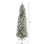 Nearly Natural 8-ft Slim Flocked Montreal Fir Artificial Christmas Tree with 400 Warm White LED Lights (T3312)