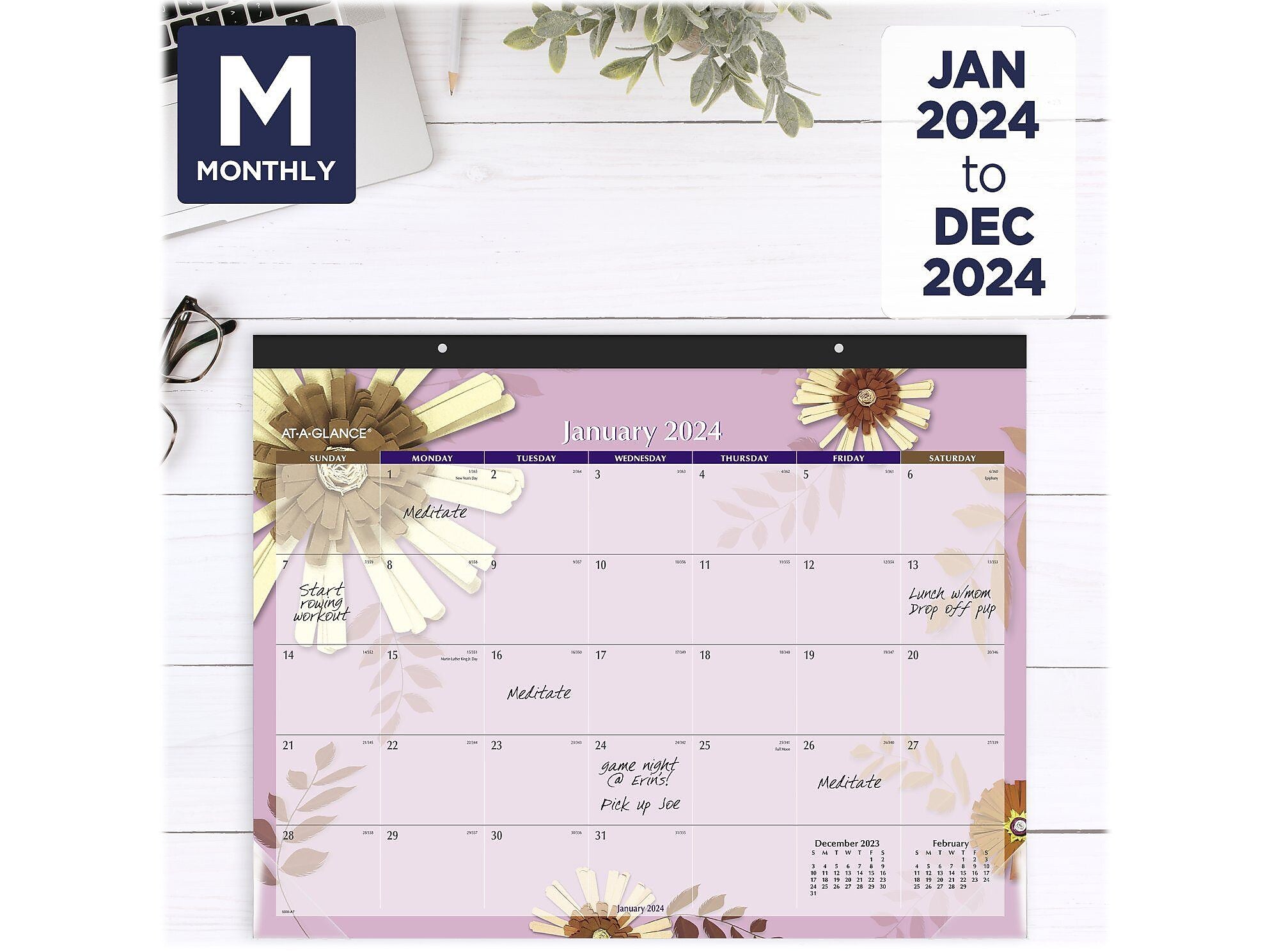 2024 AT-A-GLANCE Paper Flowers 21.75" x 17" Monthly Desk Pad Calendar (5035-24)