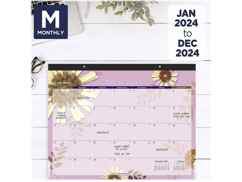 2024 AT-A-GLANCE Paper Flowers 21.75" x 17" Monthly Desk Pad Calendar (5035-24)