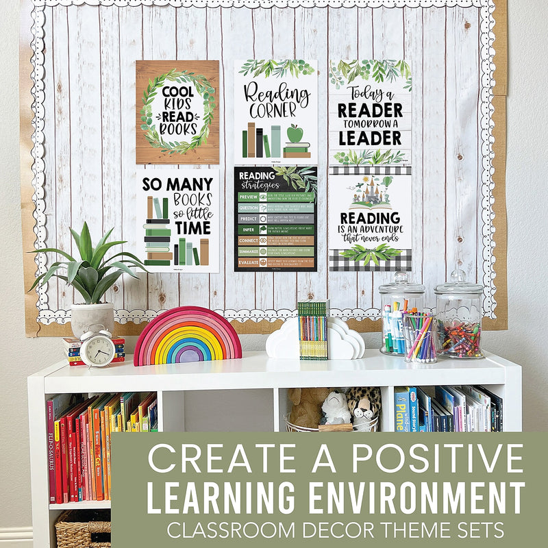 Hadley Designs 11" x 14" Farmhouse Greenery Reading Posters For Classroom Library Decor, 6/Set (HDDX004A2EQ5P)