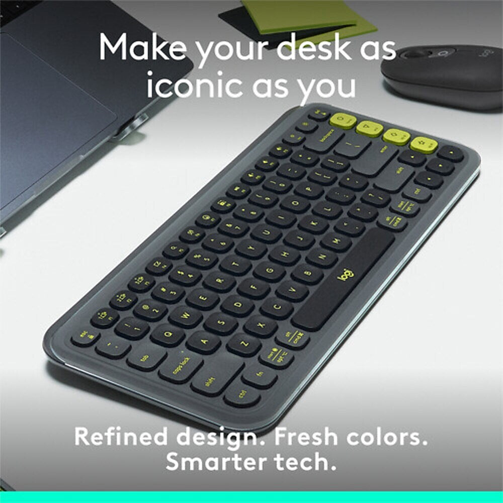 Logitech POP Icon Keys Wireless Ergonomic Keyboard, Graphite/Green (920-013143)