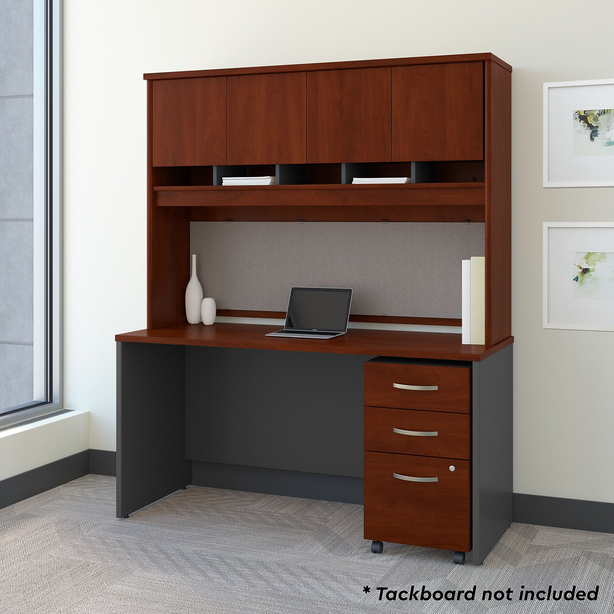 Bush Business Furniture Westfield 60"W Office Desk with Hutch and Mobile File Cabinet, Hansen Cherry (SRC014HCSU)