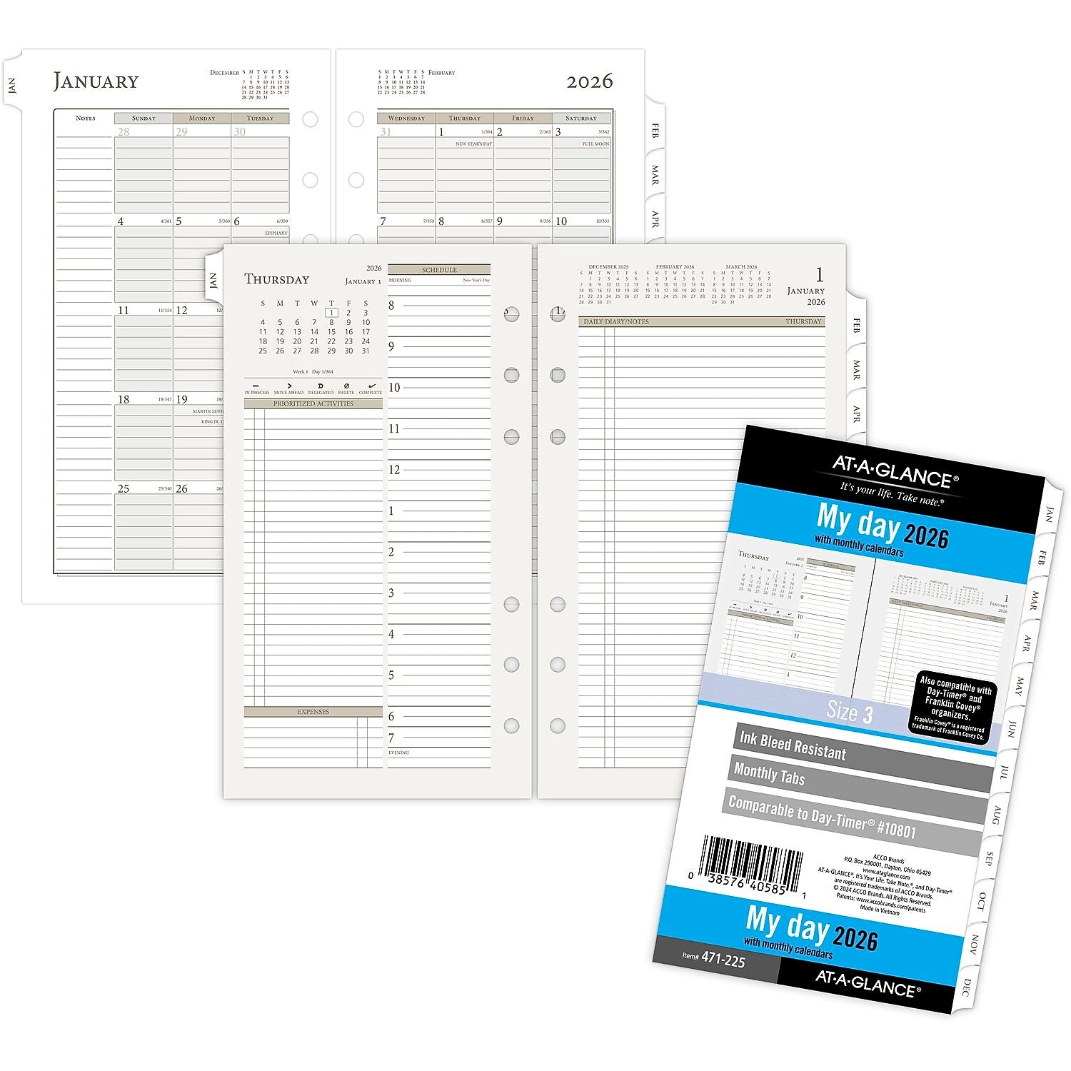2026 AT-A-GLANCE 6.75" x 3.75" Daily & Monthly Planner Refill Pages, White/Brown (471-225-26)