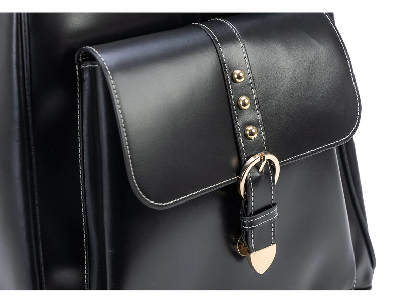 McKlein Madison Leather Laptop Backpack, Medium, Black (99555)