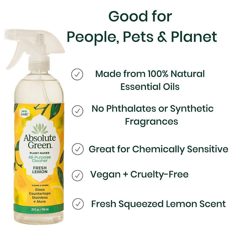 Absolute Green Eco-Friendly All-Purpose Cleaner, Fresh Lemon Scent, 25 Fl Oz., 6/Carton (AG2-ST-6)