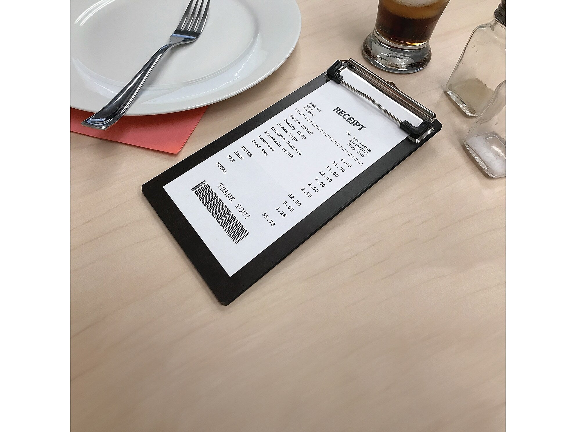 Excello Global Products Wood Grain/Silver Check/Menu Holder, Wood/Metal (SPLS-MENU-4X8CB)
