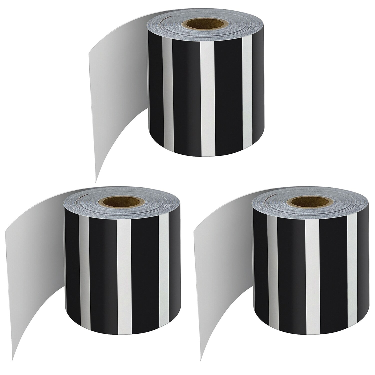 Carson Dellosa Education Rolled Straight Border, 2-1/4"x 65', Black and White Vertical Stripes, 3/Bundle (CD-108476-3)
