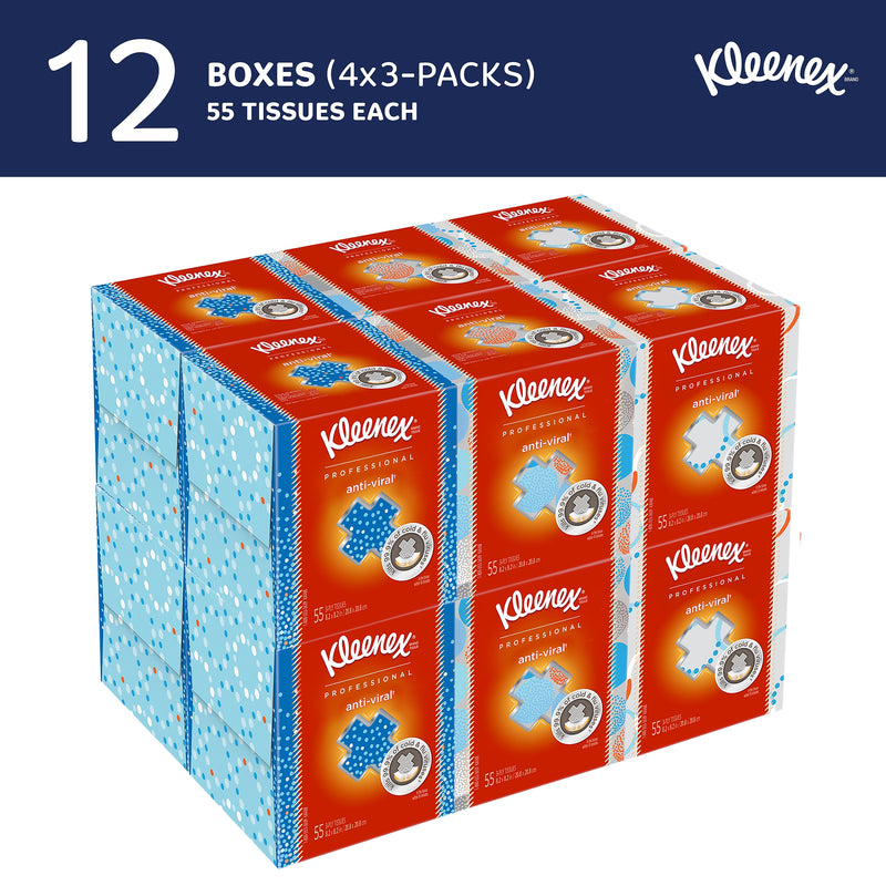Kleenex Professional Anti-viral Facial Tissue, 3-Ply, White, 55 Sheets/Box, 3 Boxes/Pack, 4 Packs/Case (21286CT)