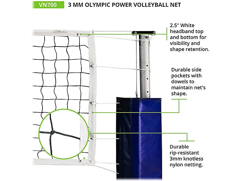 Champion Sports Olympic Power Volleyball Net, White/Black (VN700)