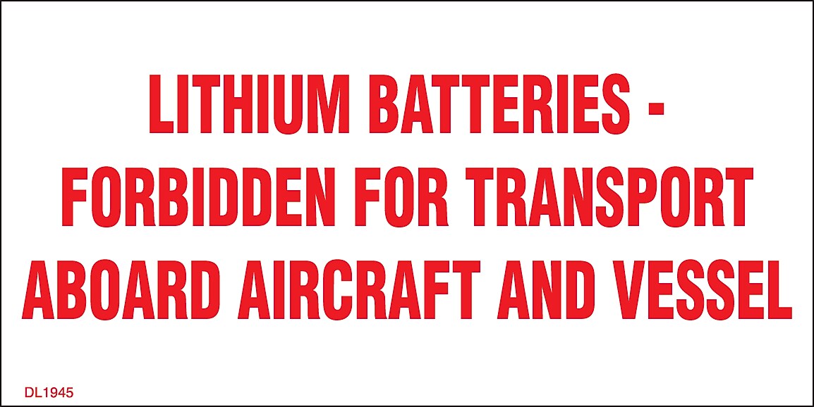 Decker Tape Products DL1945 "Lithium Battery Forbidden for Transport Aboard Aircraft & Vessel" Adhesive Labels, 2"x 4", 500/Roll