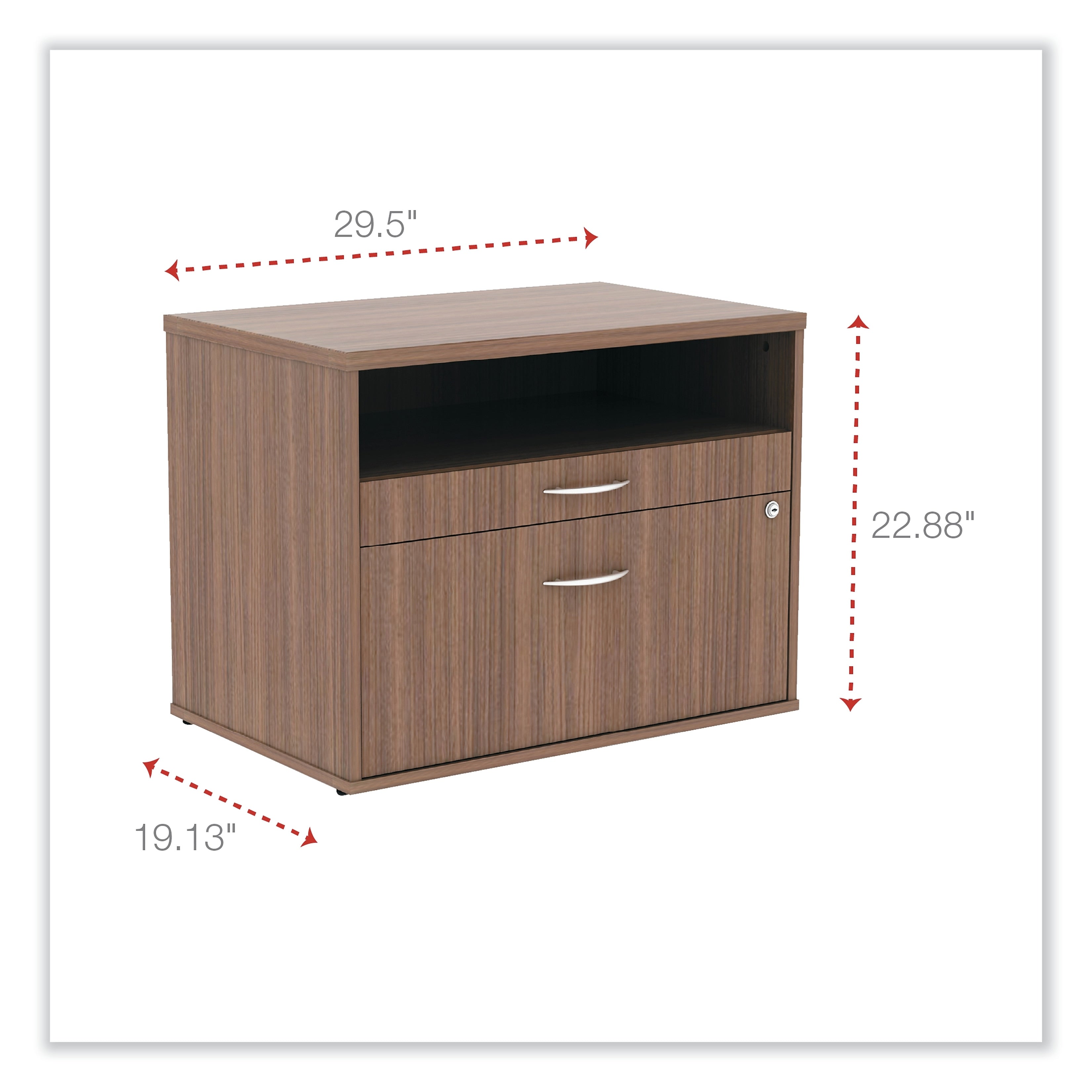 Alera®,  Open Office Series Low File Cabinet Credenza, 29 1/2×19 1/8×22 7/8,Modern Walnut