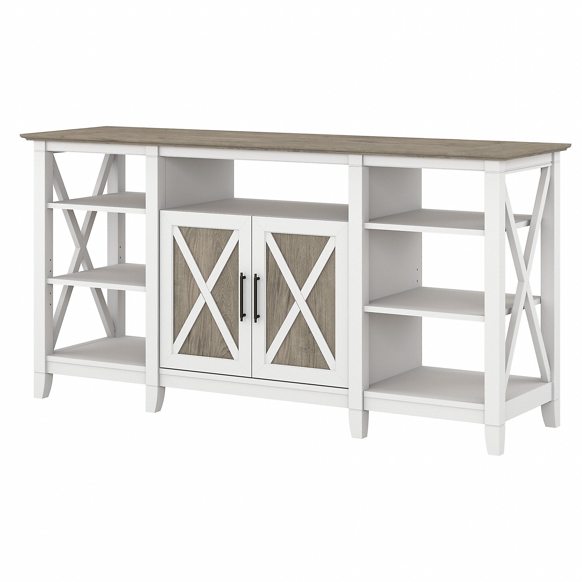 Bush Furniture Key West Console TV Stand, Screens up to 65", Shiplap Gray/Pure White (KWV160G2W-03)