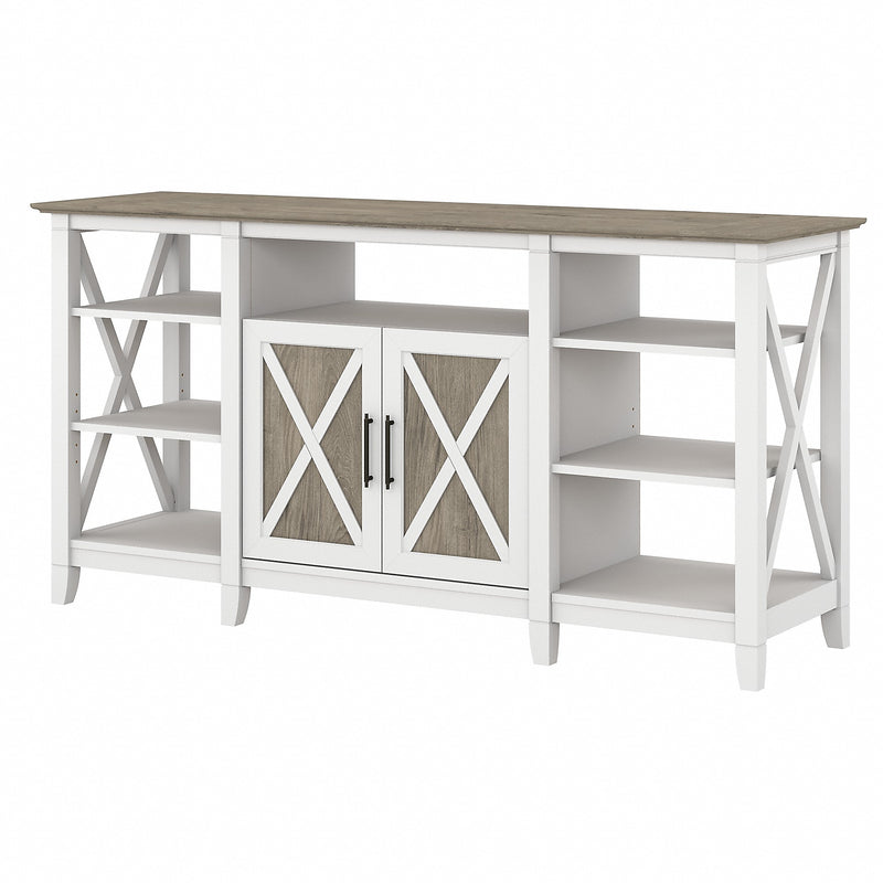Bush Furniture Key West Console TV Stand, Screens up to 65", Shiplap Gray/Pure White (KWV160G2W-03)