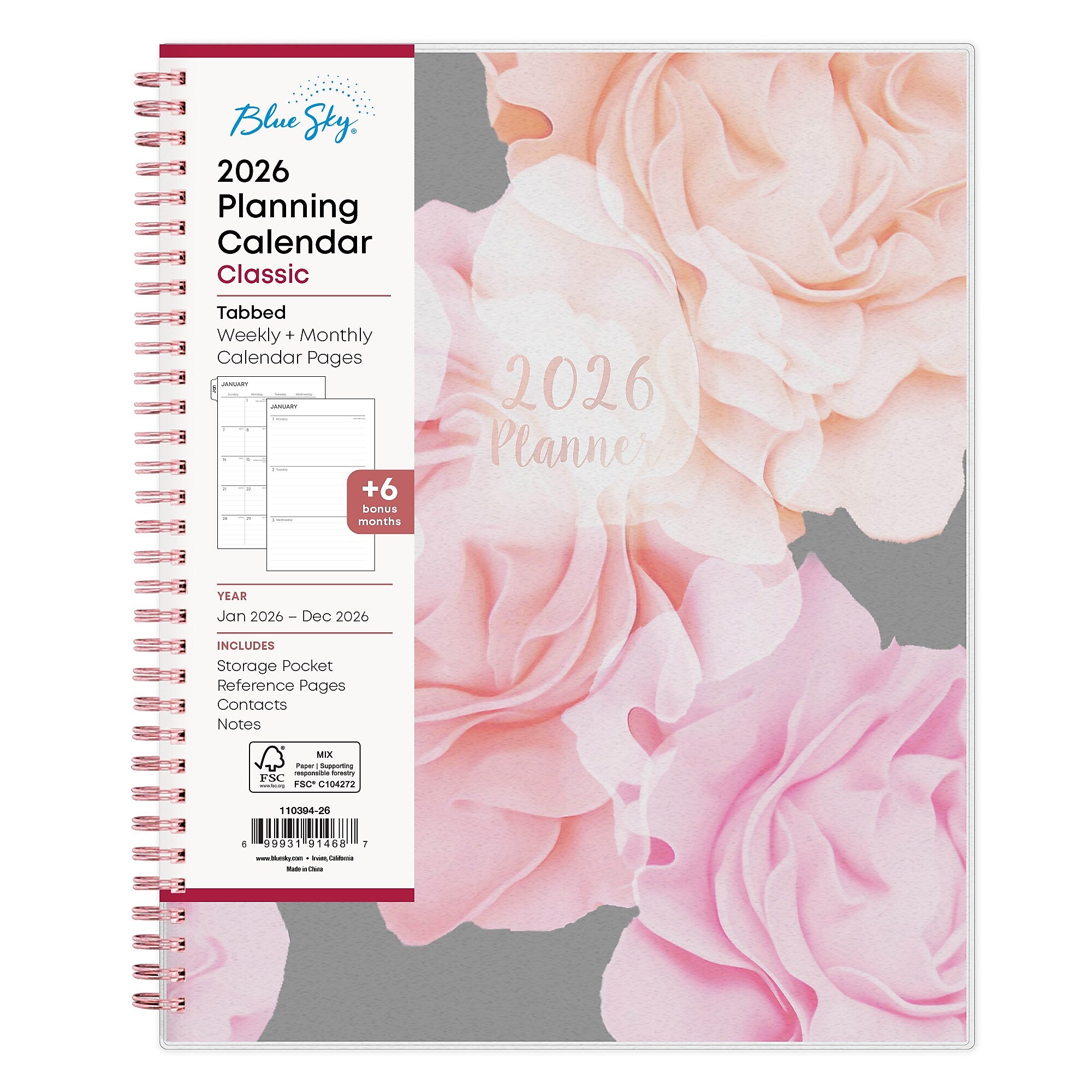 2026 Blue Sky Joselyn 8.5" x 11" Calendar Year Weekly & Monthly Planner, Plastic Cover, Multicolored (110394-26)