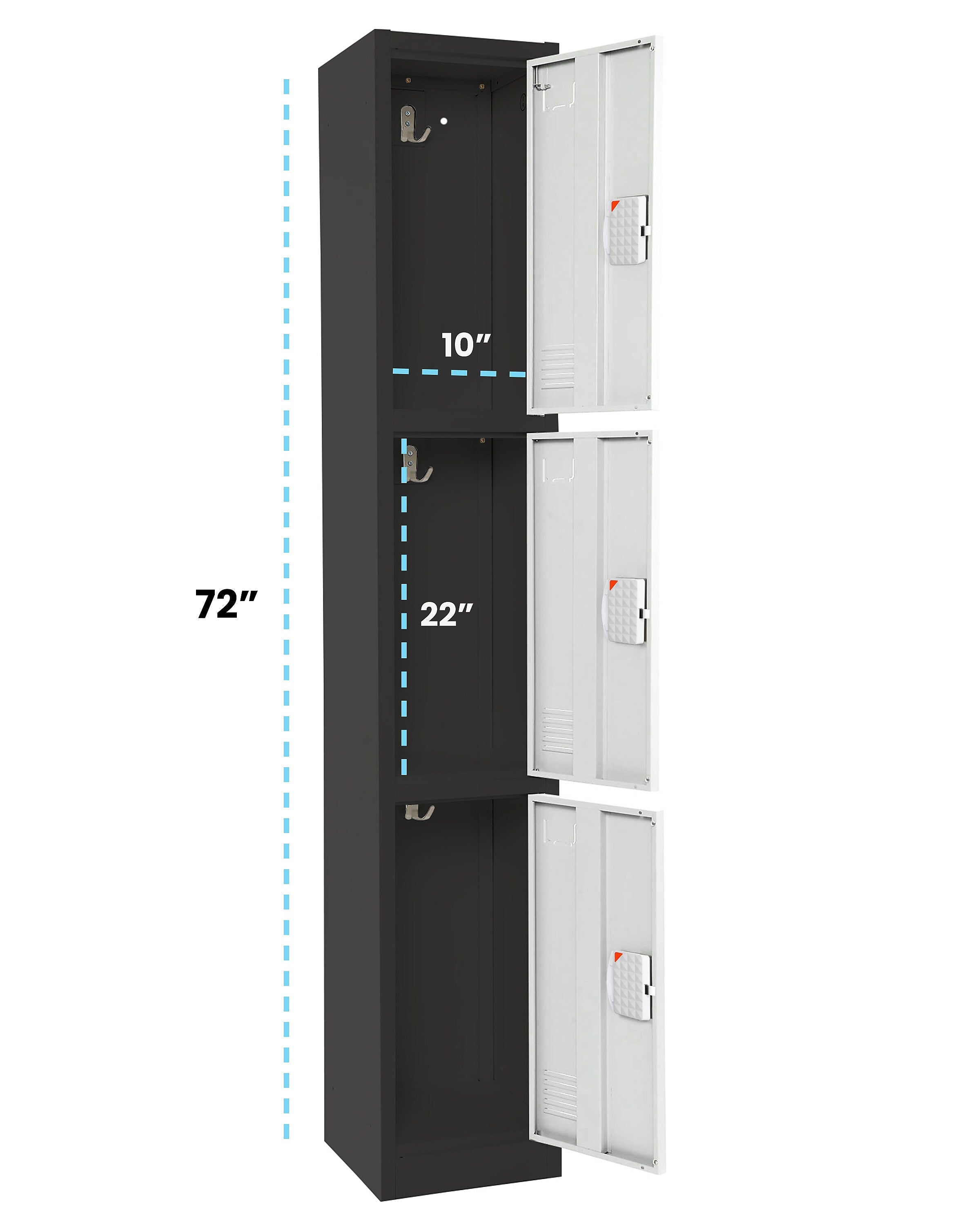 AdirOffice 72"H 3-Tier Black/White Storage Locker (ADI629-203-B-W-DL)