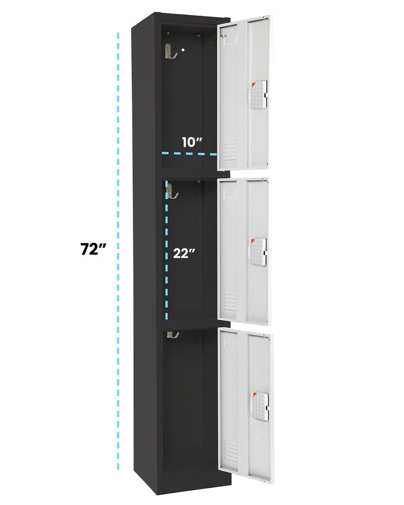 AdirOffice 72"H 3-Tier Black/White Storage Locker (ADI629-203-B-W-DL)