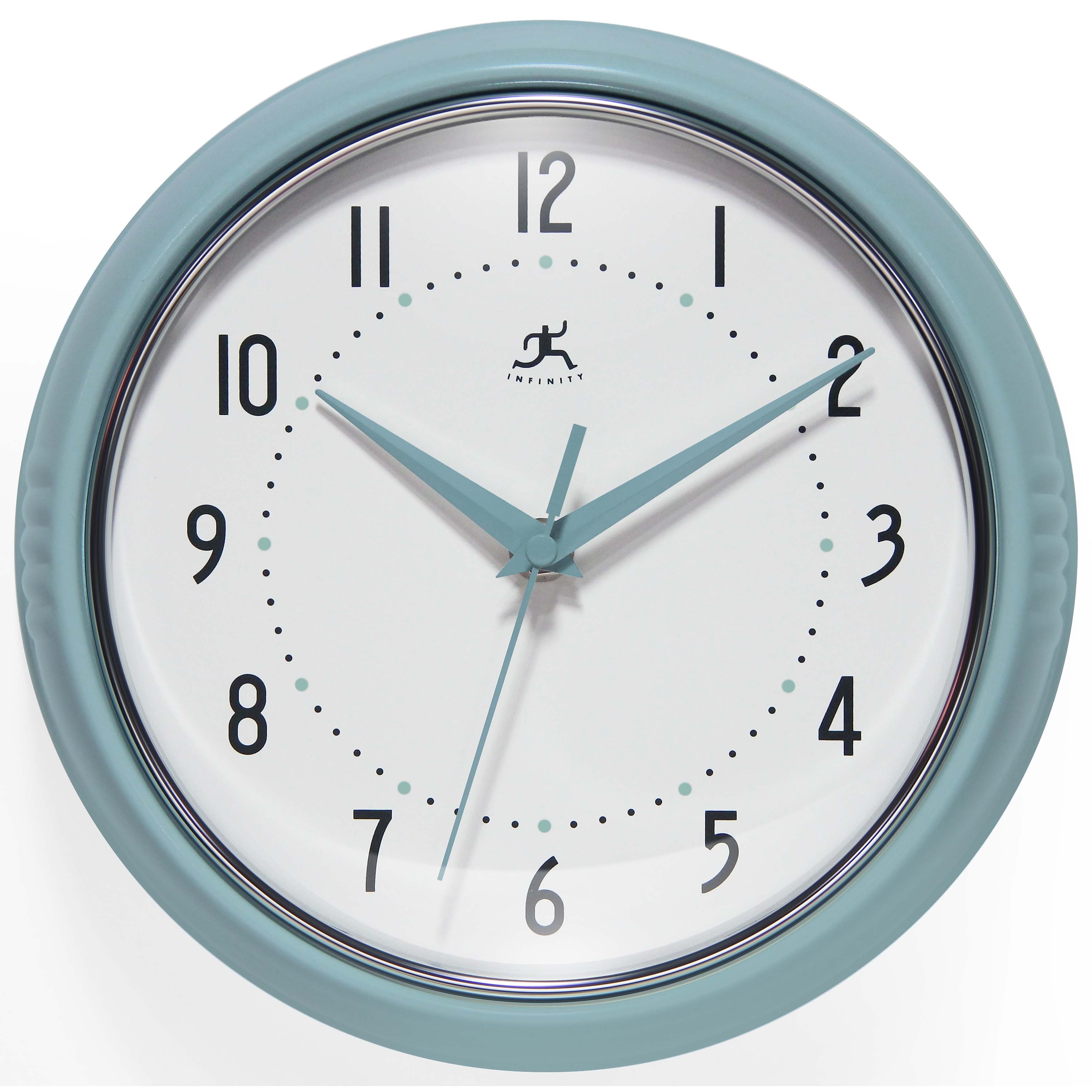 Infinity Instruments Round Retro Baby Blue Wall Clock, Aluminum, 9.5" (10940BB)