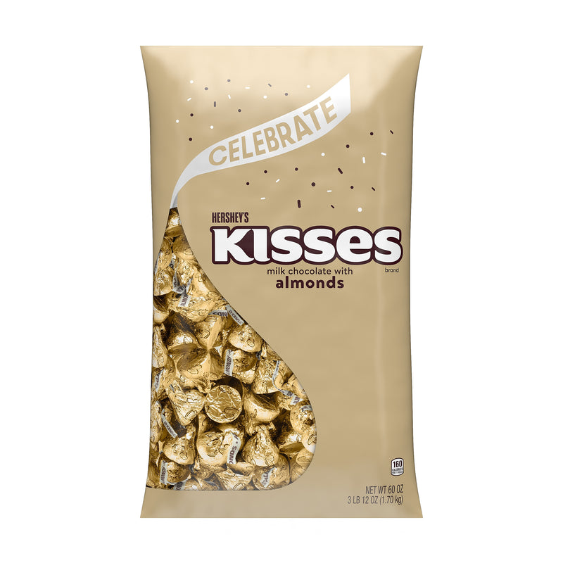 HERSHEY'S KISSES Milk Chocolate with Almonds Candy Bulk Bag, Gold Foils, 60 oz., 400/Bag (HEC16222)