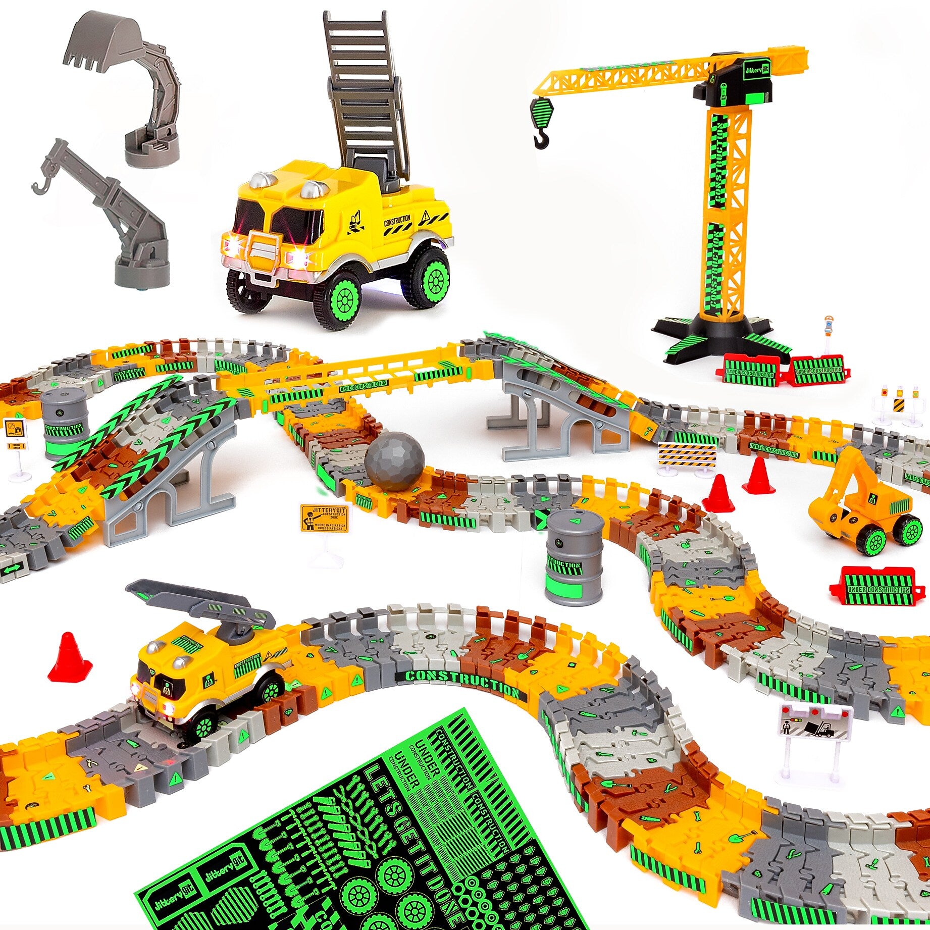 JITTERYGIT Construction Race Track Site Toy Set, 182 Pieces/Pack (CONSTRUKTOR-TRACK-GID -YELLOW)