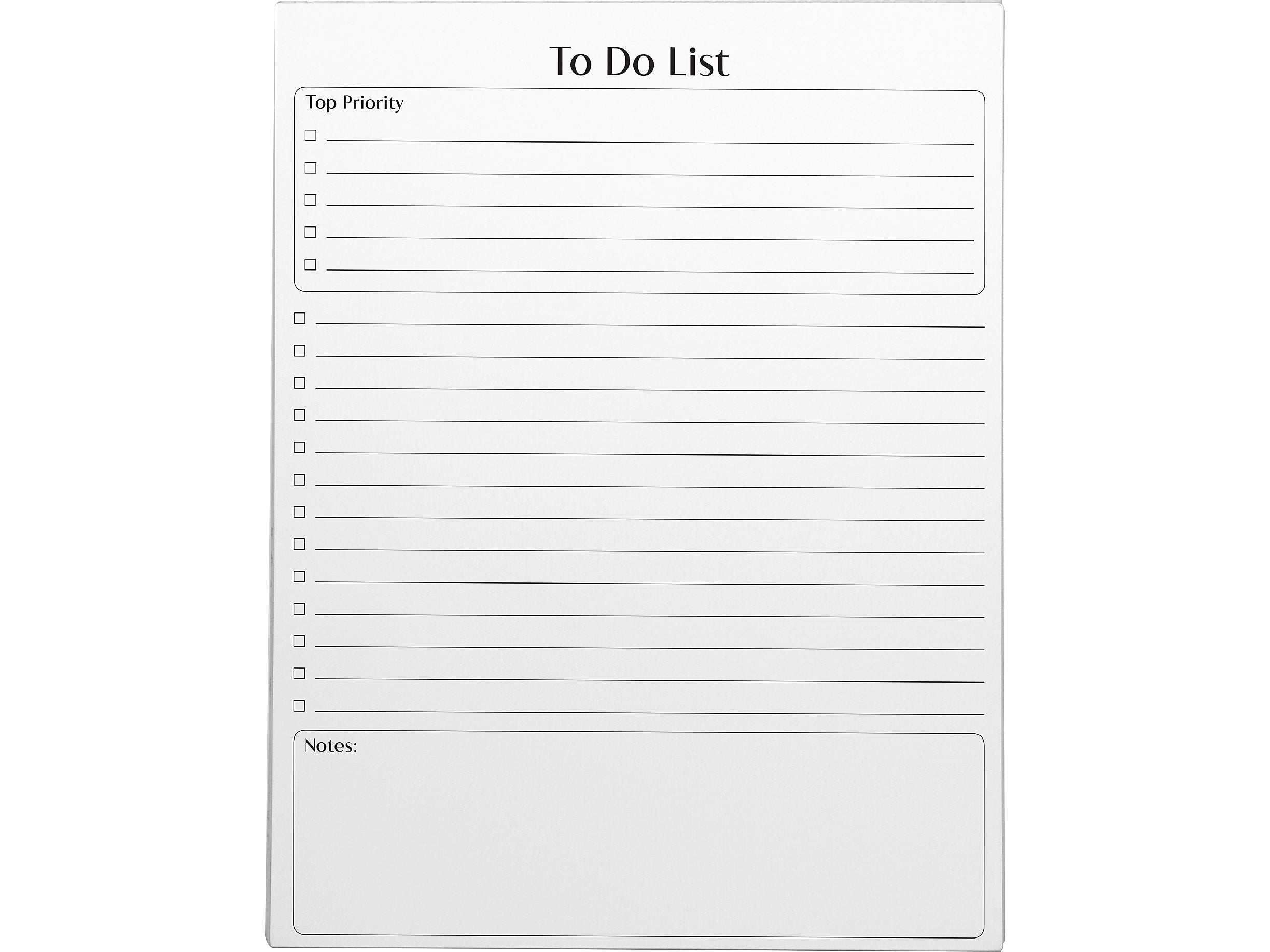 Better Office To-Do List Notepad, 8.5" x 11", Project-Ruled, White/Black, 50 Sheets/Pad (25832)