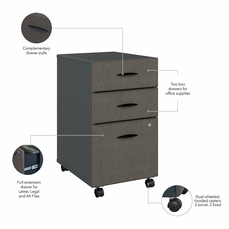 Bush Business Furniture Cubix 3-Drawer Mobile Vertical File Cabinet, Letter/Legal Size, Lockable, Slate (WC84853PSU)