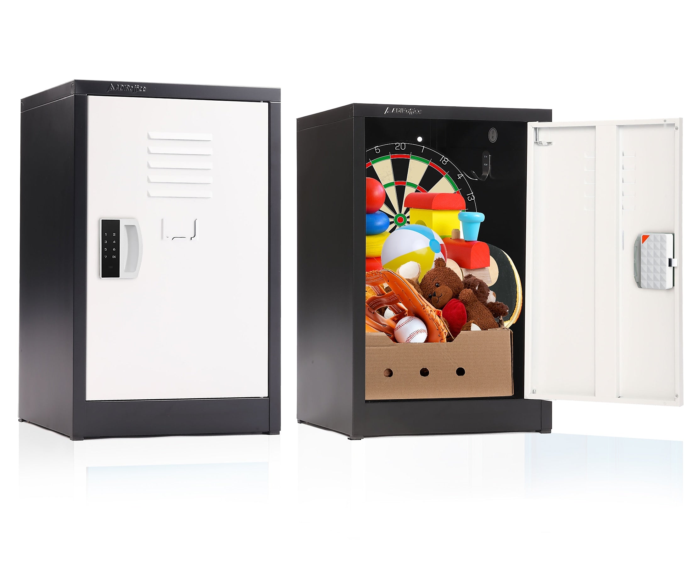 AdirOffice 24"H Single Tier Black/White Storage Locker (ADI629-02-B-W-DL)