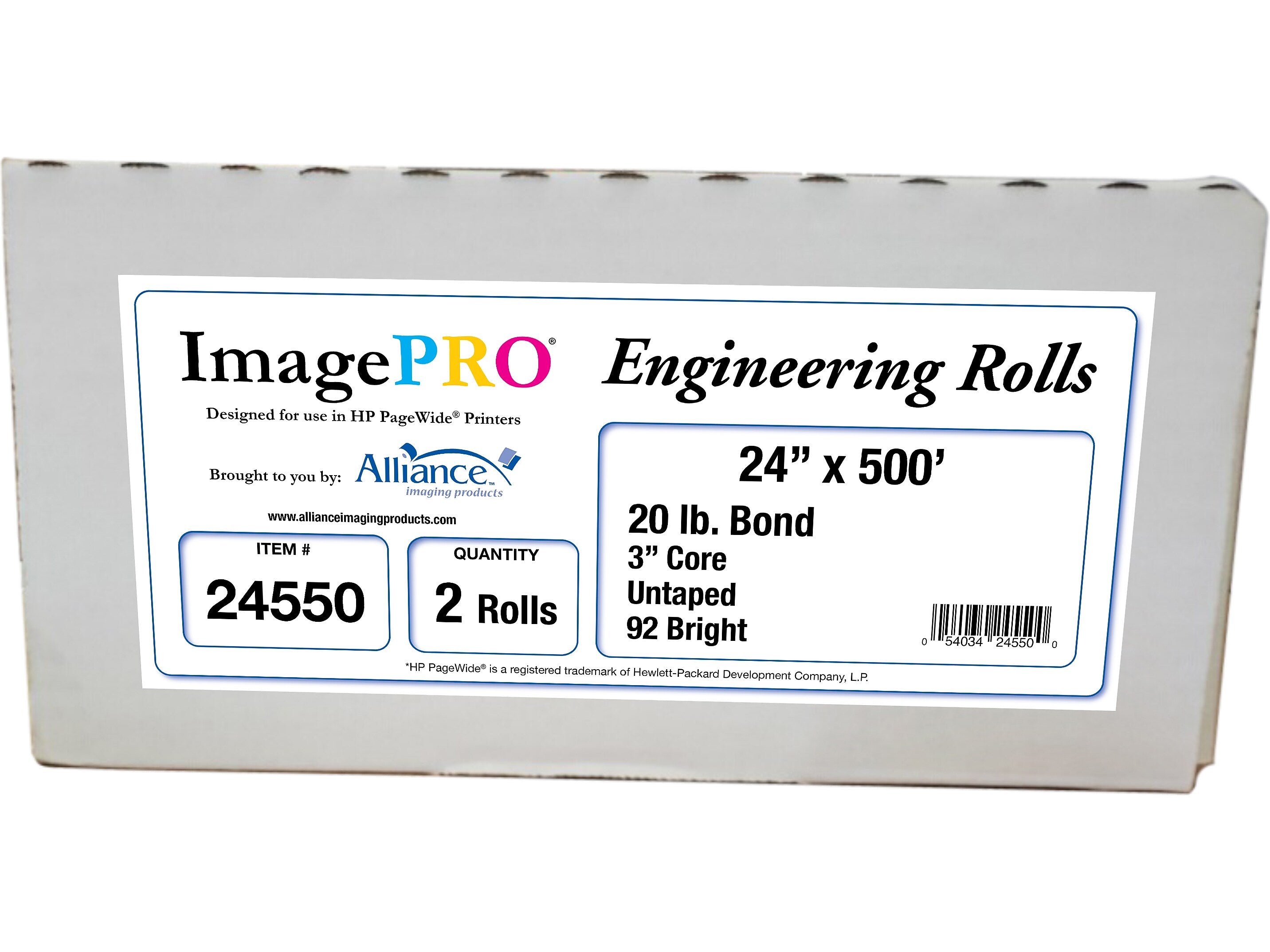 Alliance ImagePRO Wide-Format Bond Paper Roll, 24" x 500', 2/Carton (24550)