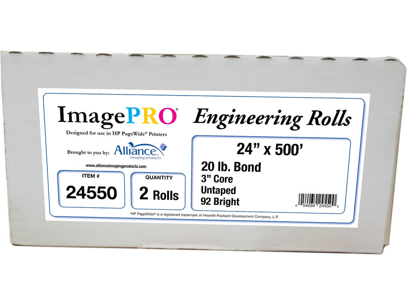 Alliance ImagePRO Wide-Format Bond Paper Roll, 24" x 500', 2/Carton (24550)