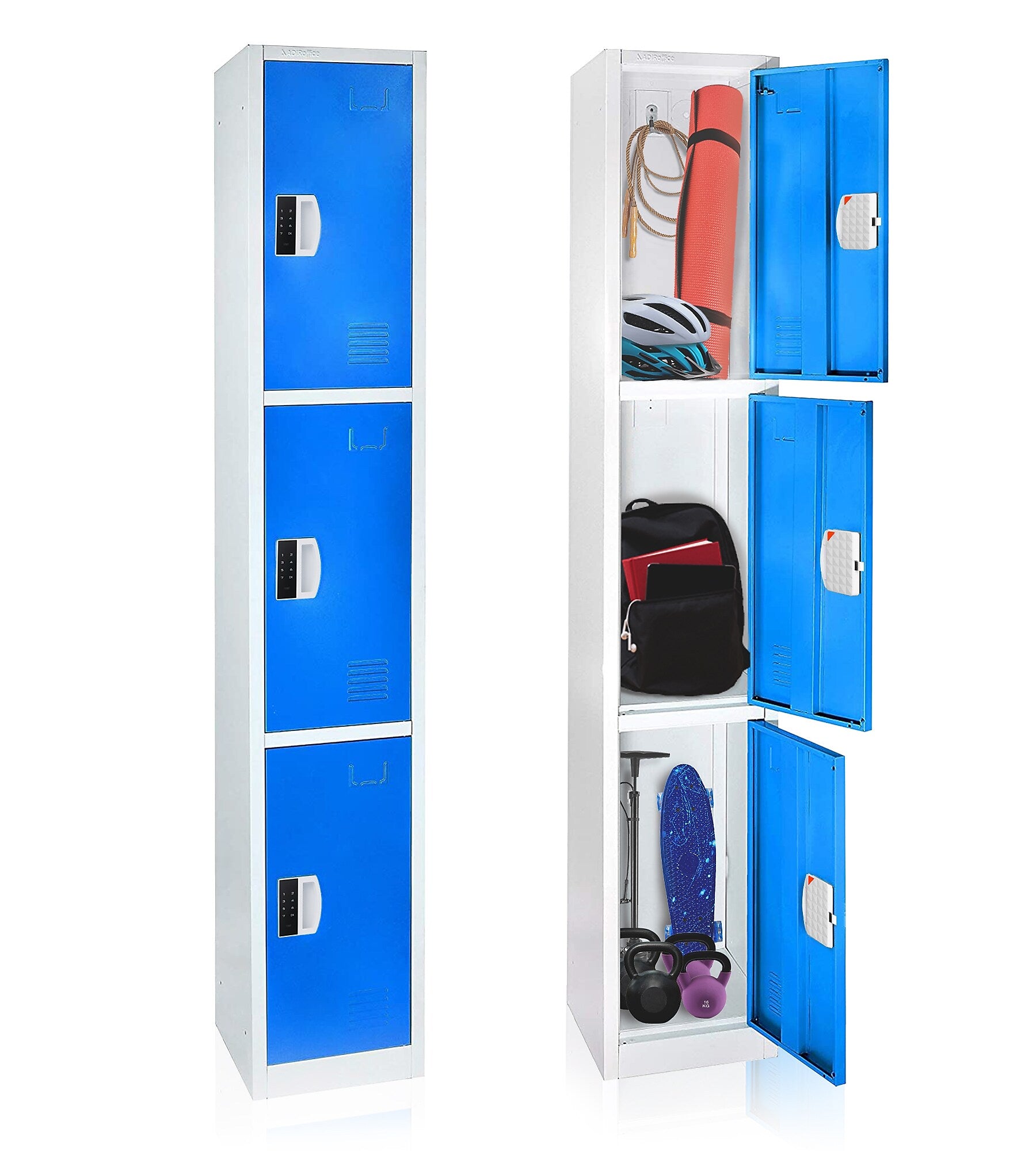 AdirOffice 72"H 3-Tier Blue Storage Locker (ADI629-203-BLU-DL)