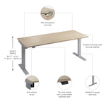 Bush Business Furniture Move 40 Series 72"W Electric Adjustable Standing Desk, Natural Elm/Cool Gray Metallic (M4S7230NESK)