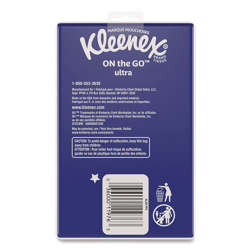 Kleenex On The Go Packs Facial Tissue, 3-Ply, 10 Tissues/Pouch, 3 Pouches/Pack, 36 Packs/Carton (11976)