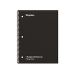 Staples 1-Subject Notebook, 8" x 10.5", College Ruled, 70 Sheets, Black, 3/Pack (ST58373C)