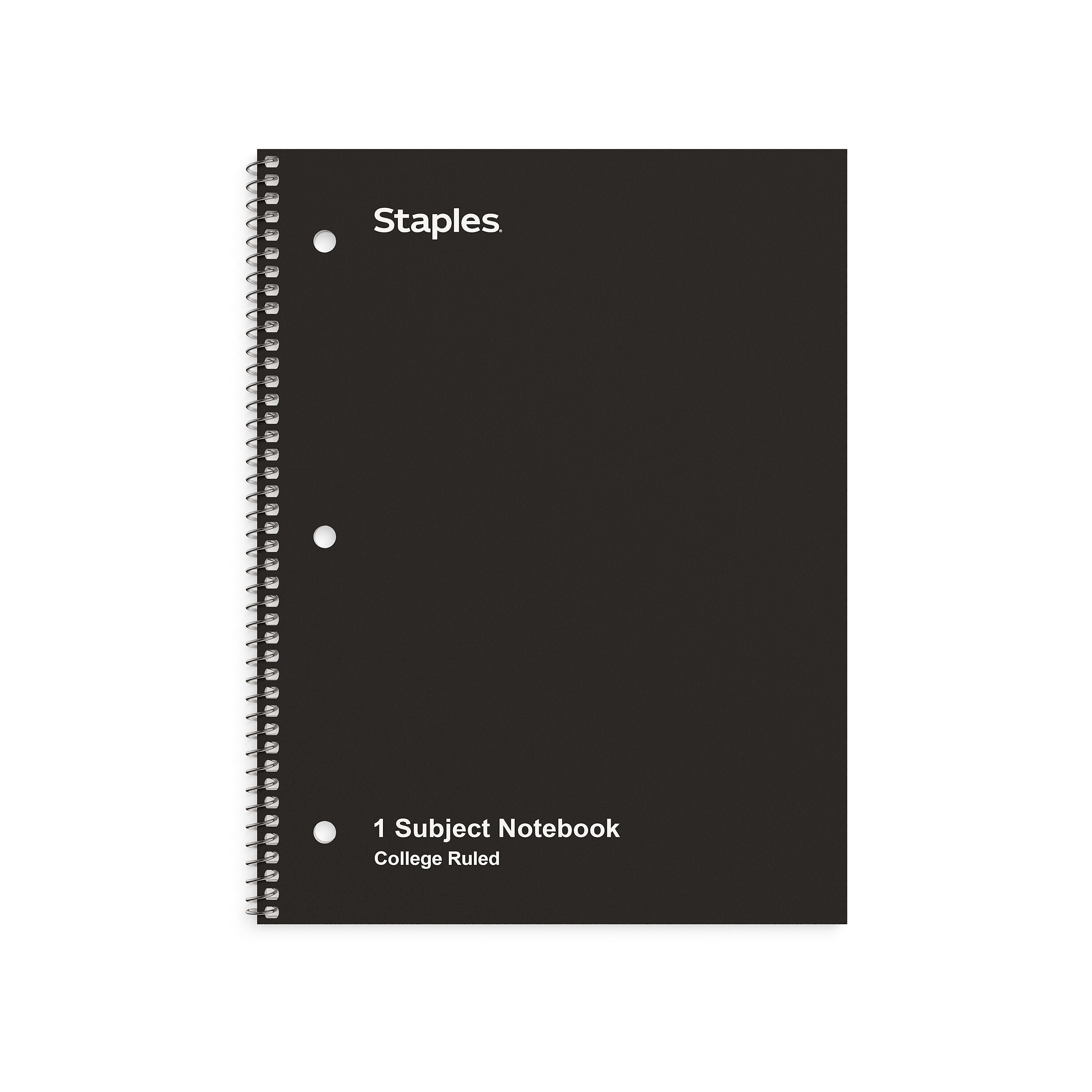 Staples 1-Subject Notebook, 8" x 10.5", College Ruled, 70 Sheets, Black, 3/Pack (ST58373C)