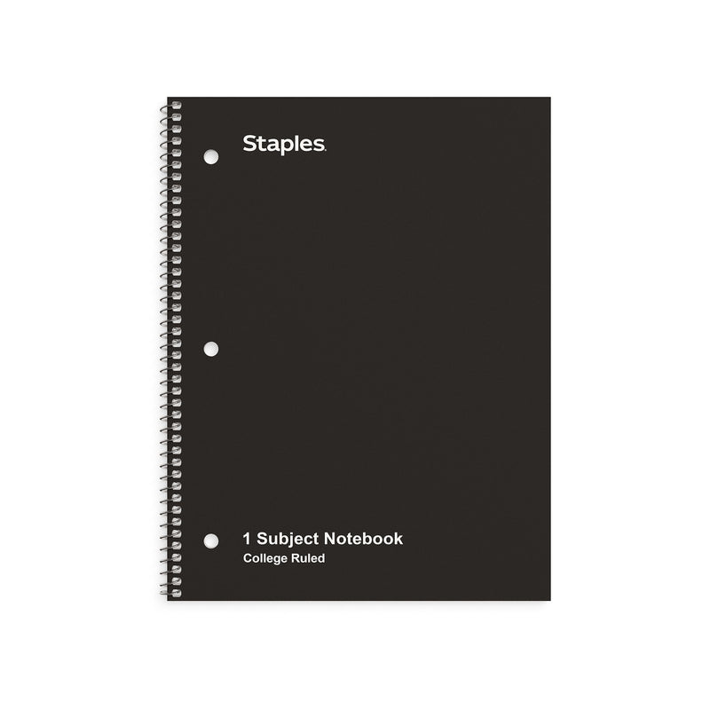 Staples 1-Subject Notebook, 8" x 10.5", College Ruled, 70 Sheets, Black, 3/Pack (ST58373C)