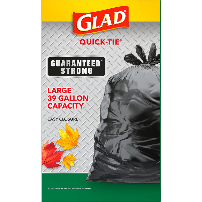 Glad Quick-Tie 39 Gallon Lawn & Leaf Bags, Black, 12 Total Bags (70028)