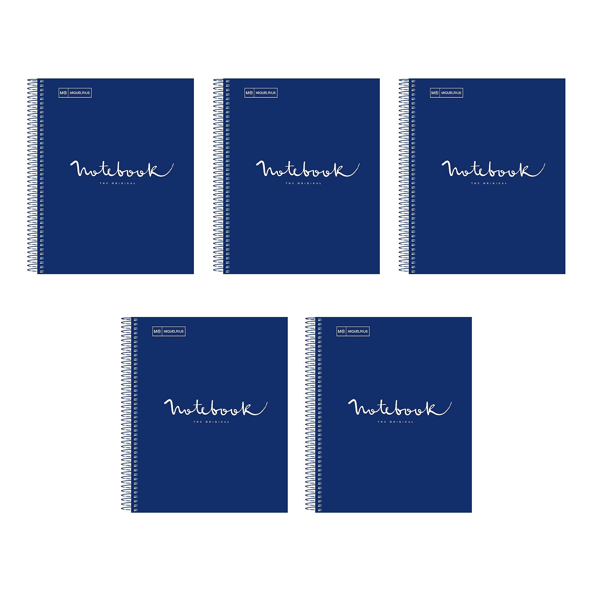 Miquelrius Emotions 1-Subject Notebook, 8.5" x 11", College-Ruled, 80 Sheets, Marine Blue, 5/Pack (48272CS)