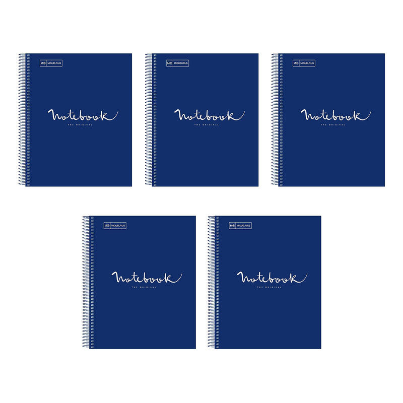 Miquelrius Emotions 1-Subject Notebook, 8.5" x 11", College-Ruled, 80 Sheets, Marine Blue, 5/Pack (48272CS)