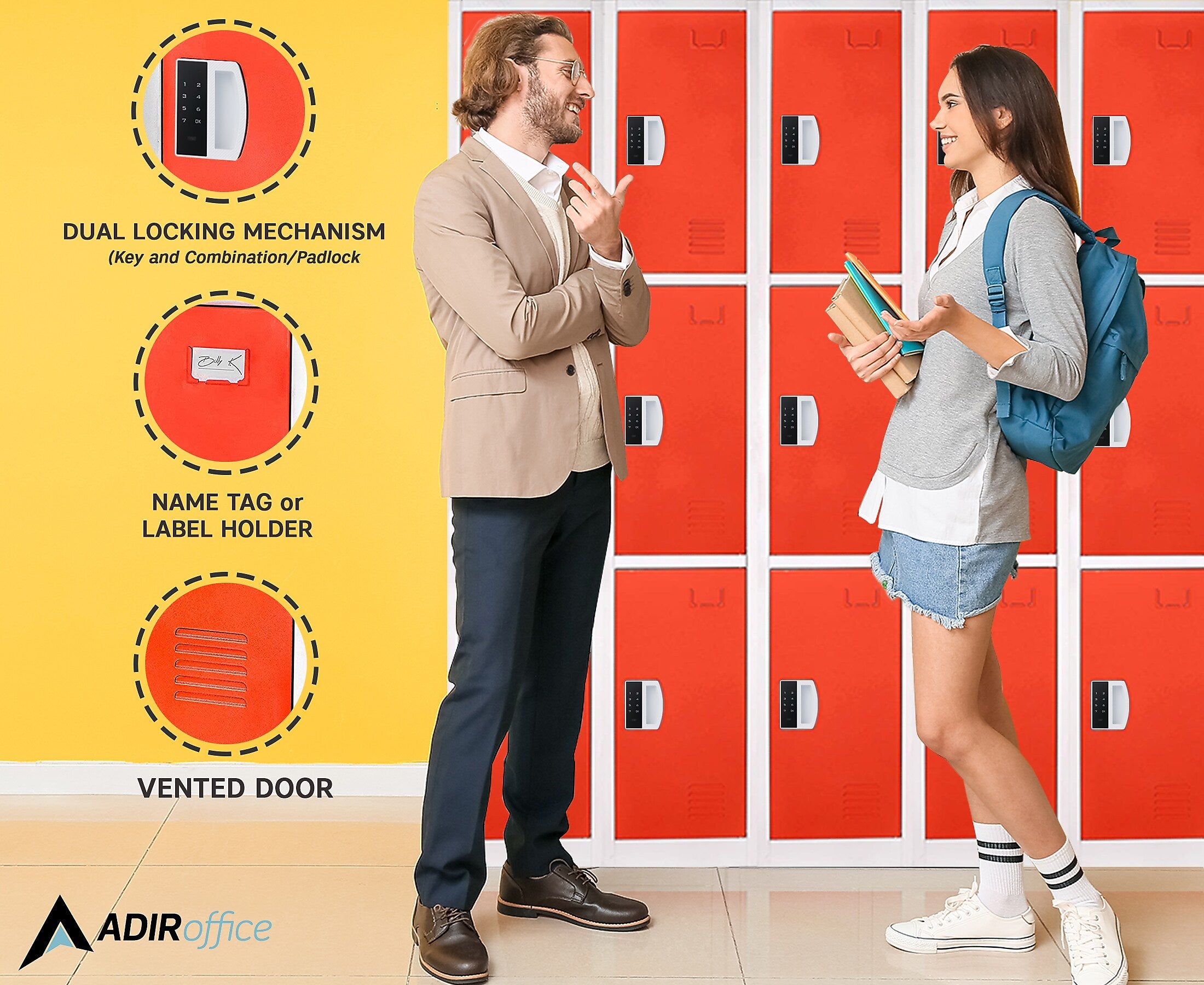 AdirOffice 72"H 3-Tier Red Storage Locker (ADI629-203-RED-DL)