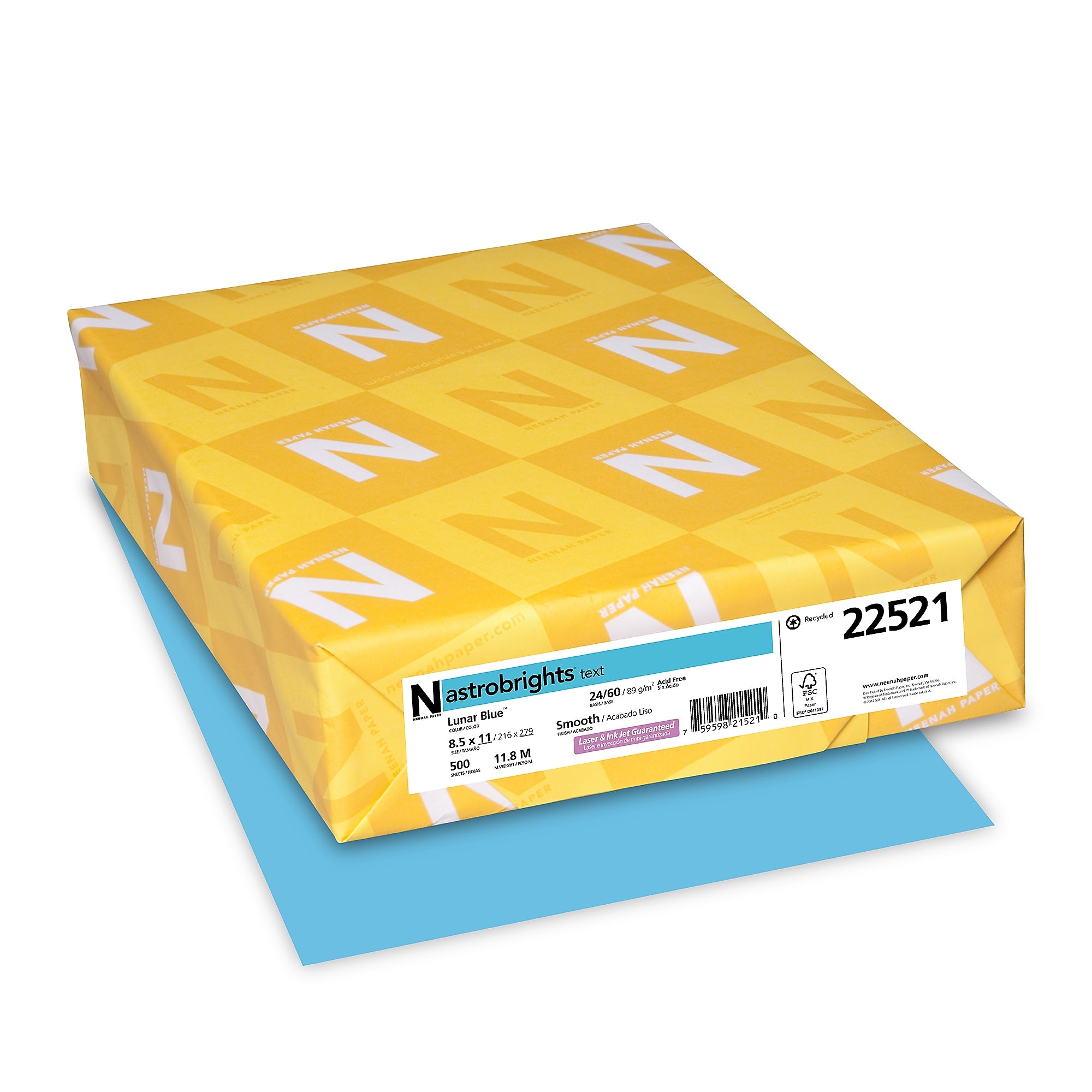 Astrobrights 8.5" x 11" Color Multipurpose Paper, 24 lbs., Lunar Blue, 500 Sheets/Ream, 10/Ream (22521/21528CT)