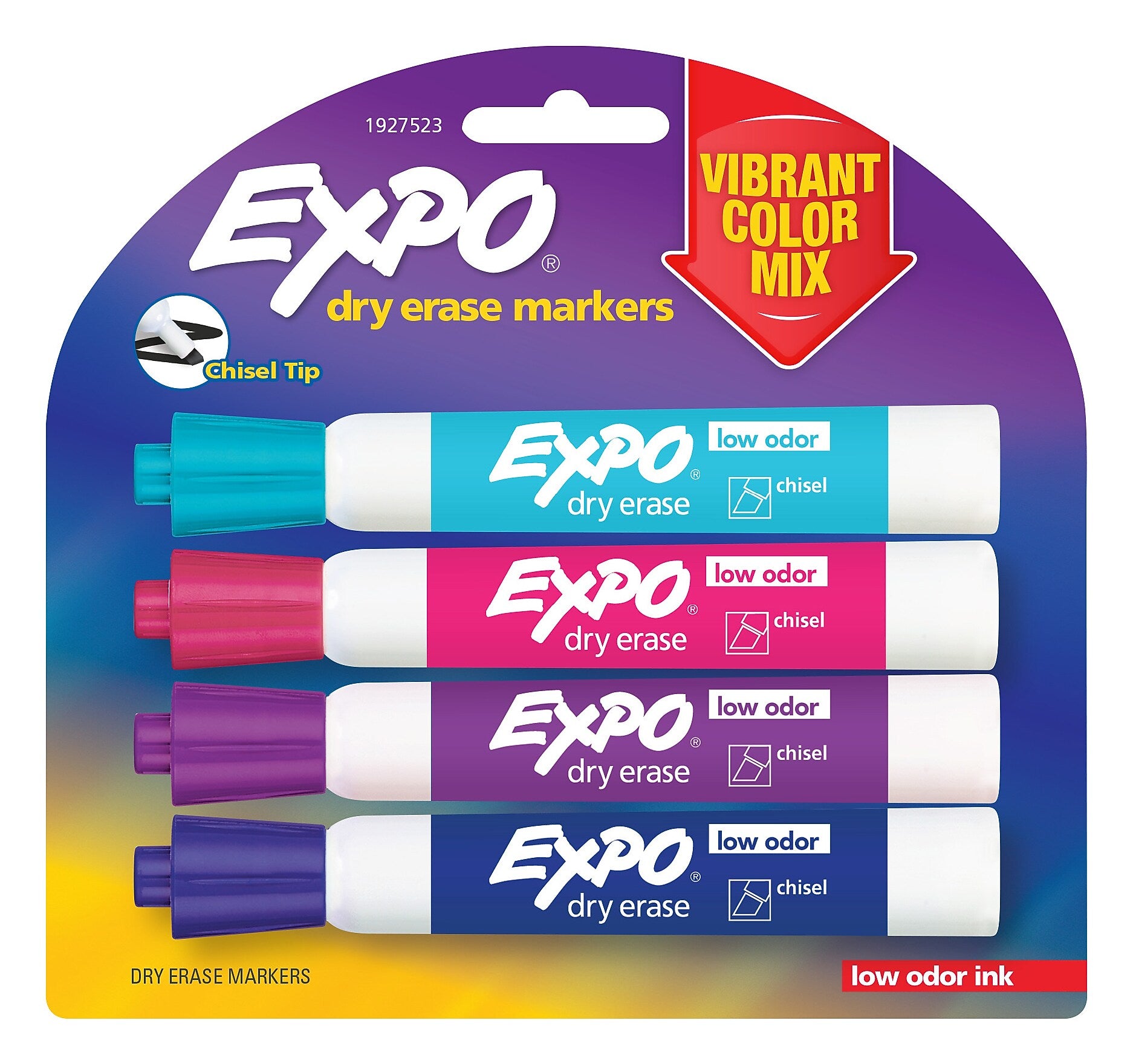 Expo Low Odor Marker, Vibrant Colors, Chisel Tip, 4/Pack (1927523)