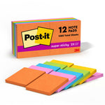 Post-it Super Sticky Notes, 3" x 3", Energy Boost Collection, 90 Sheet/Pad, 12 Pads/Pack (65412SSUC)