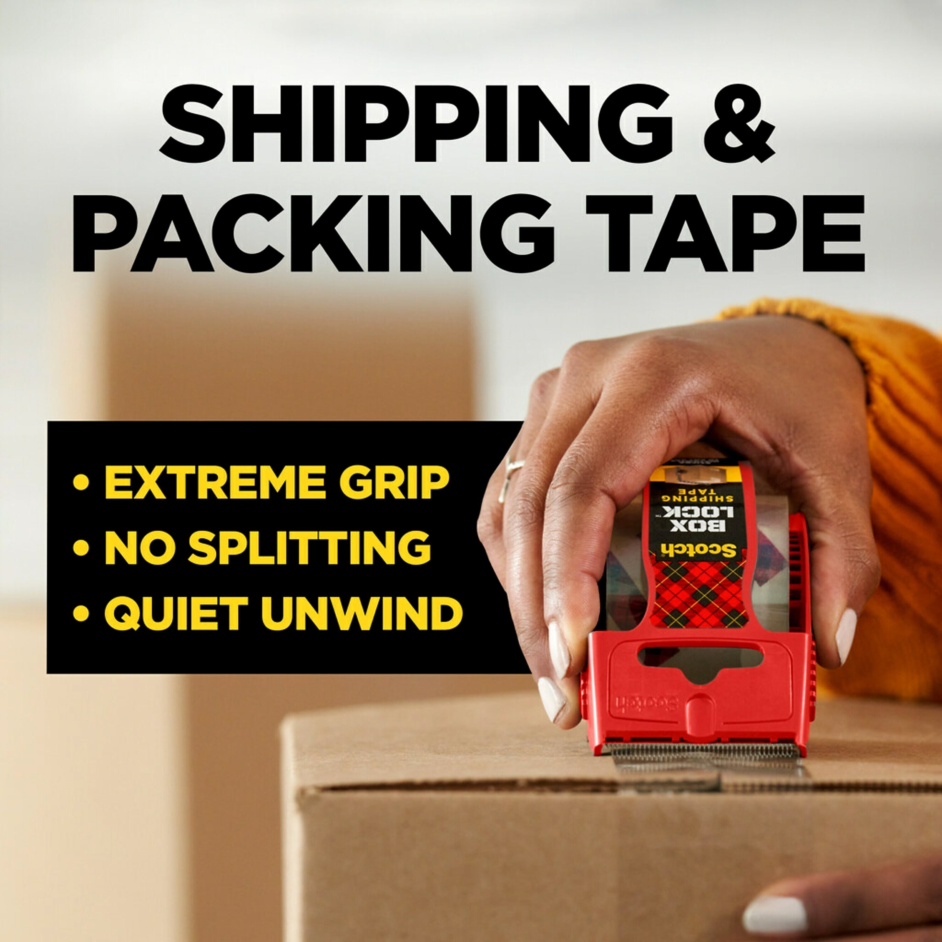 Scotch Box Lock Heavy Duty Packing Tape with Dispenser, 1.88" x 22.2 yds., Clear (195)