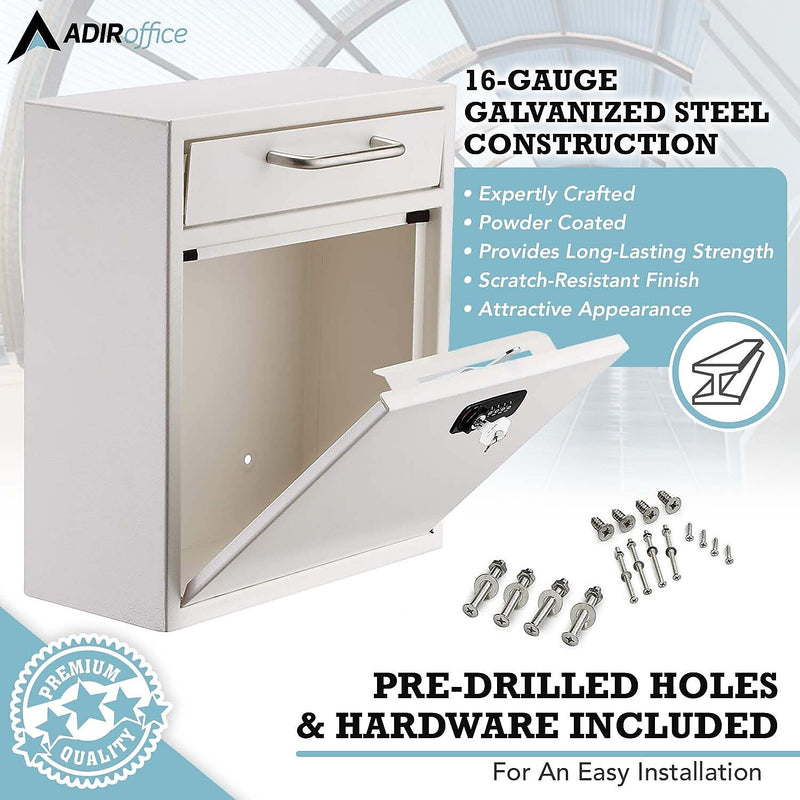 AdirOffice Steel Medium Wall Mounted Interoffice Mailbox Drop Box, White (631-05-WHI-KC)